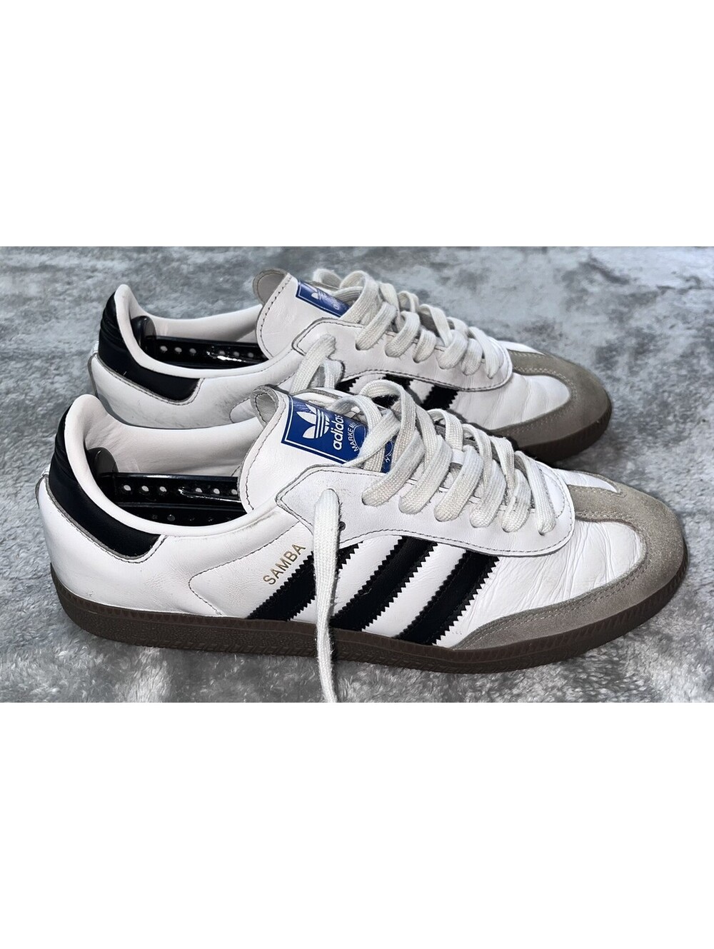 Adidas Samba Low Top Lace-Up Sneakers White/Black Gum Rubber Sole Sz 8.5